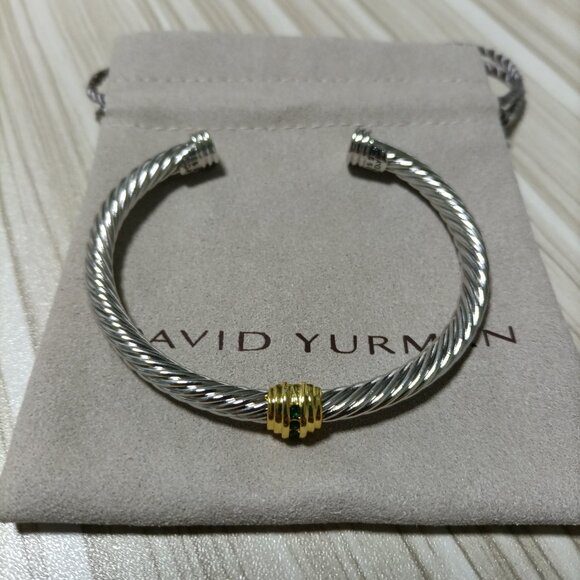 David Yurman Silver Bracelet with Prasiolite and 14K Yellow Gold,5mm - Picture 3 of 5